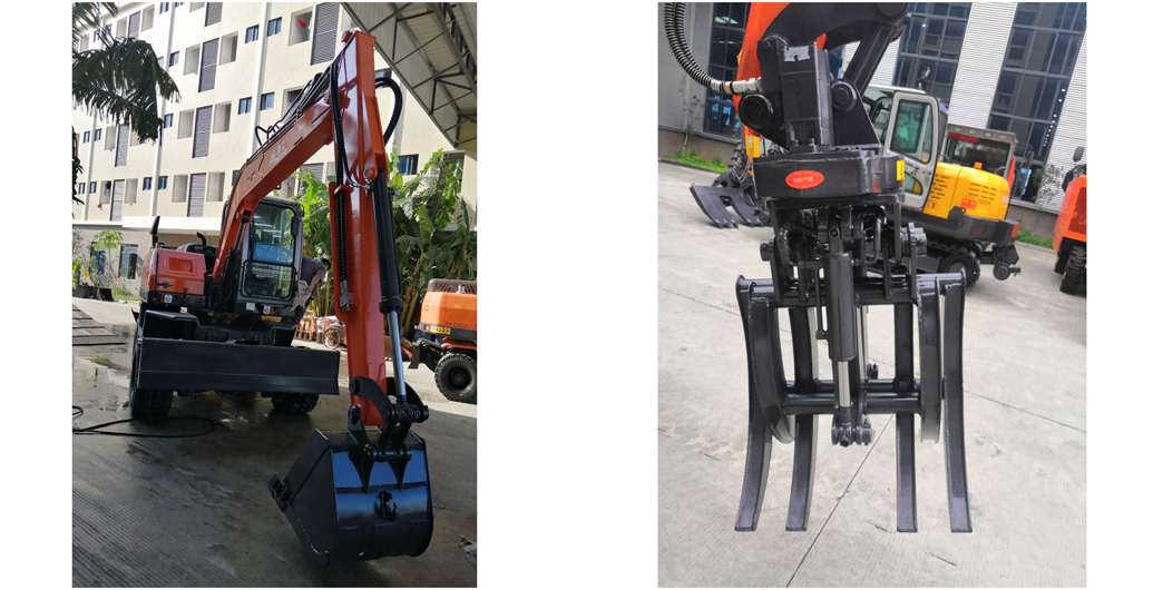 ekskavator beroda dengan grapple kayu gelondongan dari pabrikan JingGong di Cina